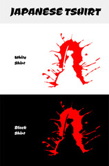 Japanese streetwear theme design vector for tshirt hoodie and merchandise. blood splatter. female samurai vector illustration. silhouette japan samurai vector for design t shirt concept. 