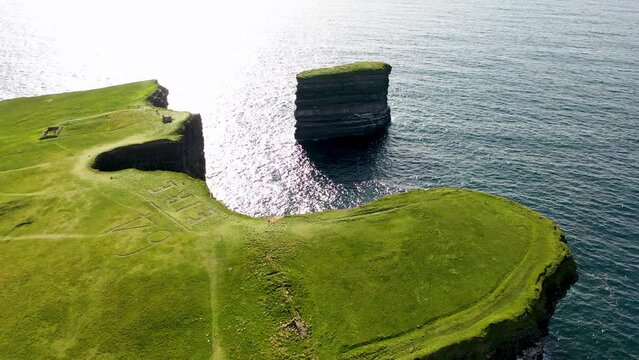 Aerial view of the Dun Briste sea stick at Downpatrick head, County Mayo - Republic of Ireland