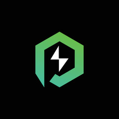 Electric logo design with letter P. Minimalist electric logo