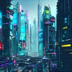 cyberpunk big city illustration 3d rendering