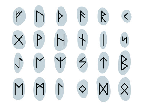Set of Runic Alphabets. Complete collection of Rune alphabet, futhark. Writing ancient Germans. Vector Mystical symbols. 
Esoteric, occult, magic illustration for Tattoos.
