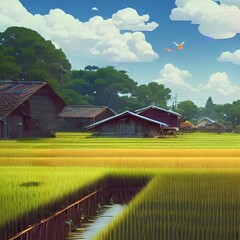 Obraz na płótnie Canvas illustration of a very fertile rice field scenery