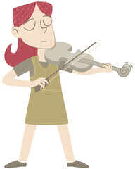 Little girl playing the violin. Retro style illustration of a redhead girl playing the violin.