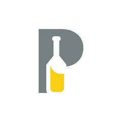 Letter P with wine glass logo design