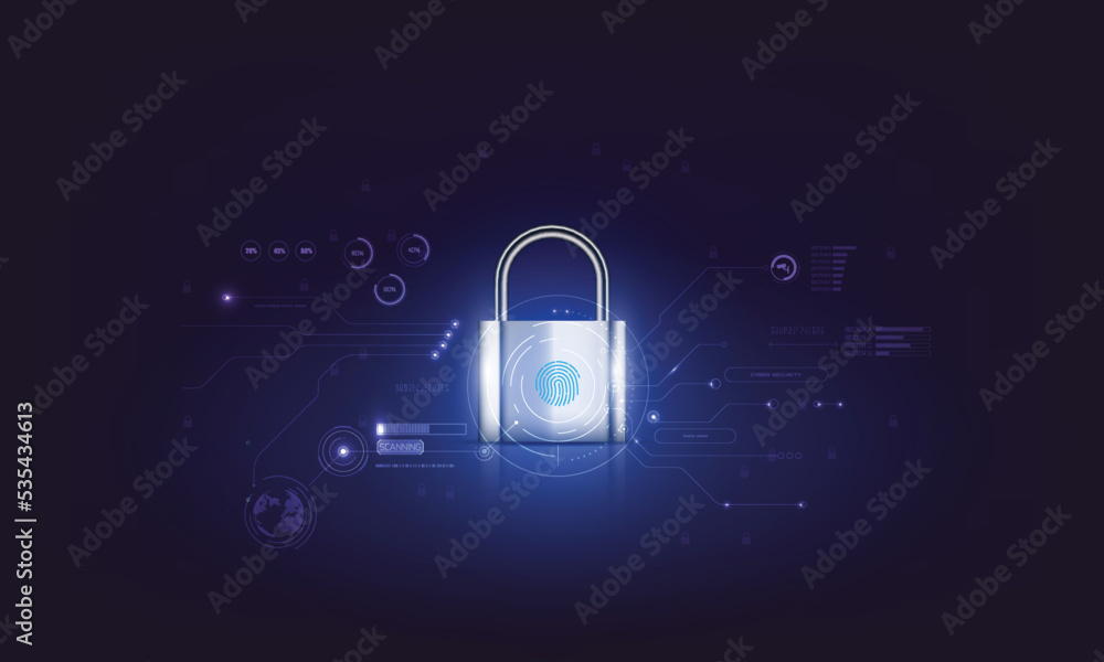 Aufkleber fingerprint scanning unlock and access to business data network. cloud. biometric identification and