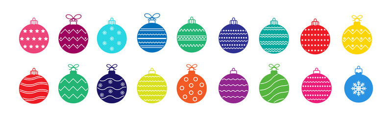 Christmas ball colorful icon.Set of simple christmas balls isolated on white background.Holiday christmas decoration,colored christmas balls.