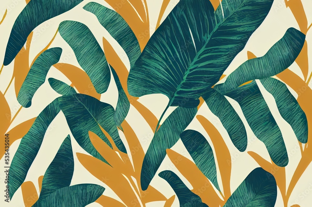 Poster abstract tropical seamless pattern with palm leaves and monstera. abstract fun color pattern cartoon