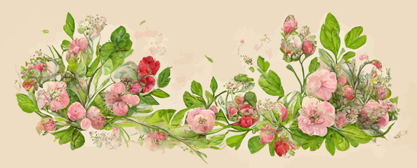 panoramic view bouquet of roses spring blossom, background - obrazy, fototapety, plakaty