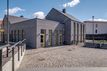 modern gray walls office building with scandinavian style columns