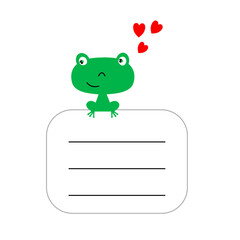 Cute Green Frog with Blank Label isolated on White