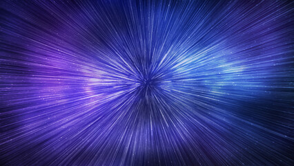 Hyperspace speed effect in night starry sky. Bright blue galaxy, horizontal background
