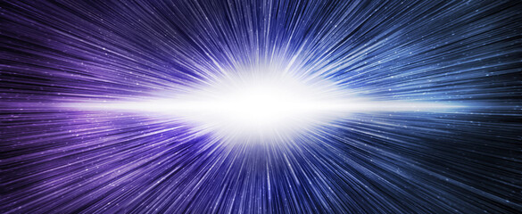 Big bang effect on bright blue galaxy sky, horizontal banner