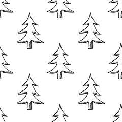Obraz premium Seamless christmas tree pattern. christmas tree ornament. Doodle illustration with christmas tree