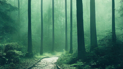 Fototapeta premium Wallpaper background of eerie forest, digital art