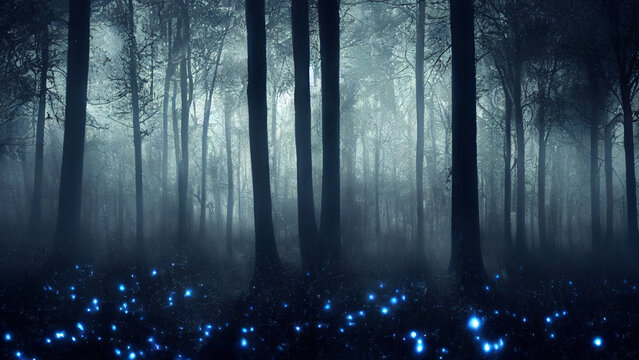 Wallpaper background of eerie forest, digital art
