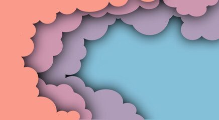 pastel colored clouds on blue background, banner, poster, paper cutting idea for website and product promotion background.