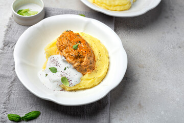 Lazy cabbage rolls with mashed potatoes and sour cream