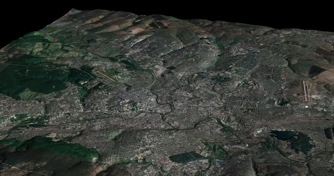 Kharkov map rotate 360 loop ccw with 3d relief 4K satellite ground height