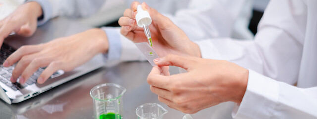 Scientists is dropping the test of 
the result of laboratory eco or natural cosmetic, medicine,...