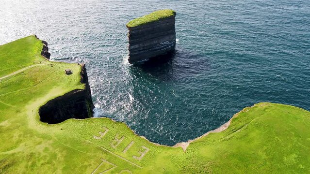 Aerial view of the Dun Briste sea stack at Downpatrick head, County Mayo - Republic of Ireland