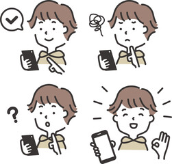 スマホを操作する男子学生のイラスト素材セット