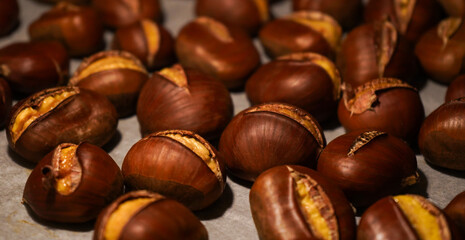 Roasted chestnuts in oven  