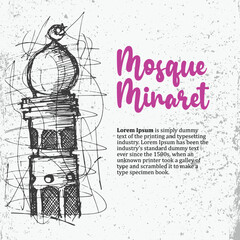 Ramadan Mosque Minaret sketch chaotic lines doodle