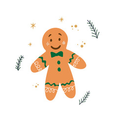Gingerbread man. Christmas icon. Vector. Holiday winter symbols isolated on white background in flat design. Cartoon colorful illustration.