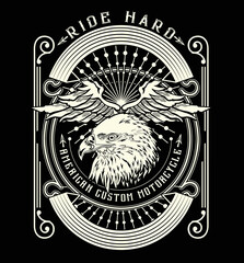 Motorcycle eagle, helmet,wing.Tattoo design and t shirt