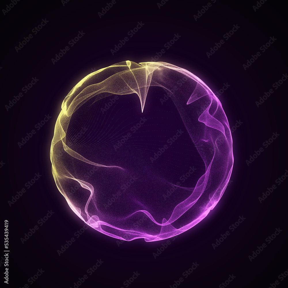 Poster spherical equalizer for music. round sound wave of particles. musical abstract creative element. 3d 