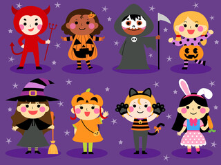 Halloween kid costume illustration set