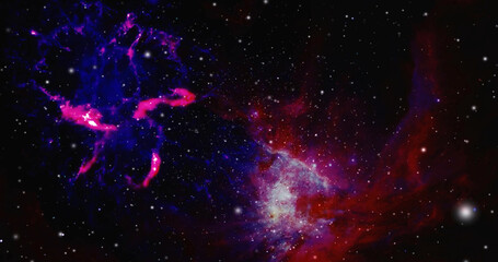 Space background with realistic nebula and shining stars. Outer space shows the beauty of space exploration.  Infinite space background with nebulas and stars.