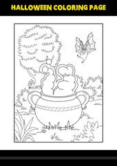 Halloween coloring page for kids. Line art coloring page design for kids.