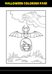 Halloween coloring page for kids. Line art coloring page design for kids.