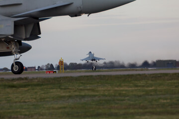 Eurofighter Typhoons and away we go - stock photo - obrazy, fototapety, plakaty