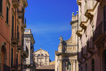 Fototapeta na wymiar Beautiful landscape view of Catania city in Sicily island, Italy with various baroque churches