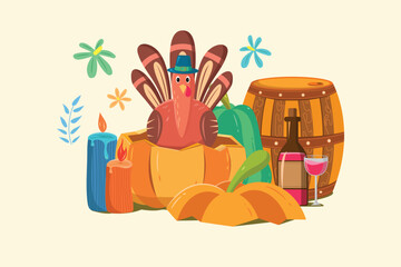 Happy Thanksgiving Turkey Vector Illustration