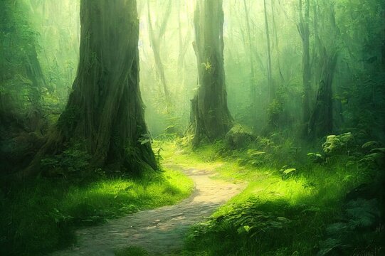 landscape forest daytime so beautiful.. High quality illustration