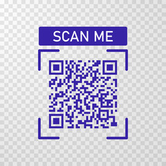 Scan me icon with Qr code for smartphone isolated on transparent background. Qr code for payment, advertising, mobile app vector illustration.