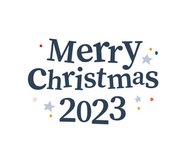 Merry Christmas 2023 text congratulation. Vector flat Christmas illustration. For banner, card, package.