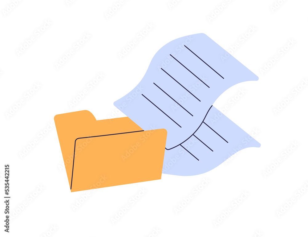 Aufkleber Folder with paper documents icon. Yellow office file with business docs, project, data report, official information. Archive, paperwork concept. Flat vector illustration isolated on white background