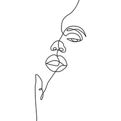 Woman Abstract Face Line Art Drawing. Fashion Female Portrait Minimalist Style. Woman Drawing for Cosmetics. Continuous Line Art Fashion Minimal Print. Beauty Logo. Vector EPS 10