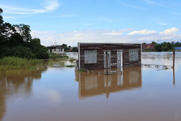Flooded houses of people in Nakhon Sawan area, Thailand