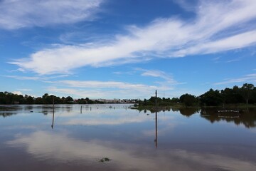 Landscape, Chao Phraya River, flood in the area, Nakhon Sawan, Thailand