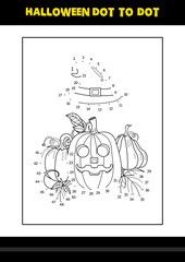 Halloween dot to dot coloring page for kids. Line art coloring page design for kids.