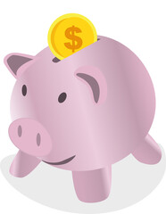pink piggy bank to save coins and money