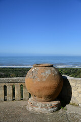 View of the panorama from the archaeological park of Cuma near Naples, Italy.