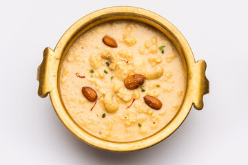 Nolen Gurer Chanar Payesh or Milk pudding of cottage cheese, rice and jaggery, bengali sweet recipe