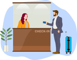business man check-in or check-out at a hotel