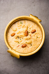 Nolen Gurer Chanar Payesh or Milk pudding of cottage cheese, rice and jaggery, bengali sweet recipe